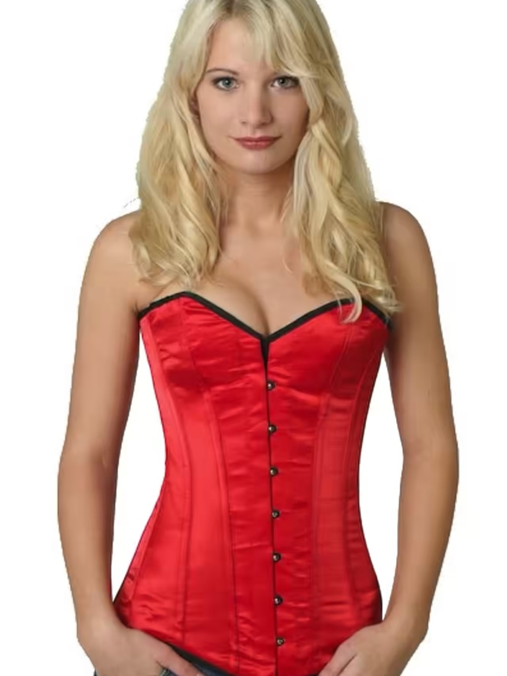Satin Red Corset Bustier with Black Trim - Women Intimates